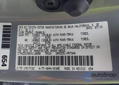 2019 Toyota Tacoma Sr5 V6 из США, поврежденный, VIN 3TMAZ5CN5KM110850